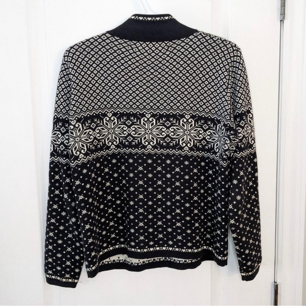 Simons Norway pattern Icelandic classic knit sweater pull black&white Medium @P